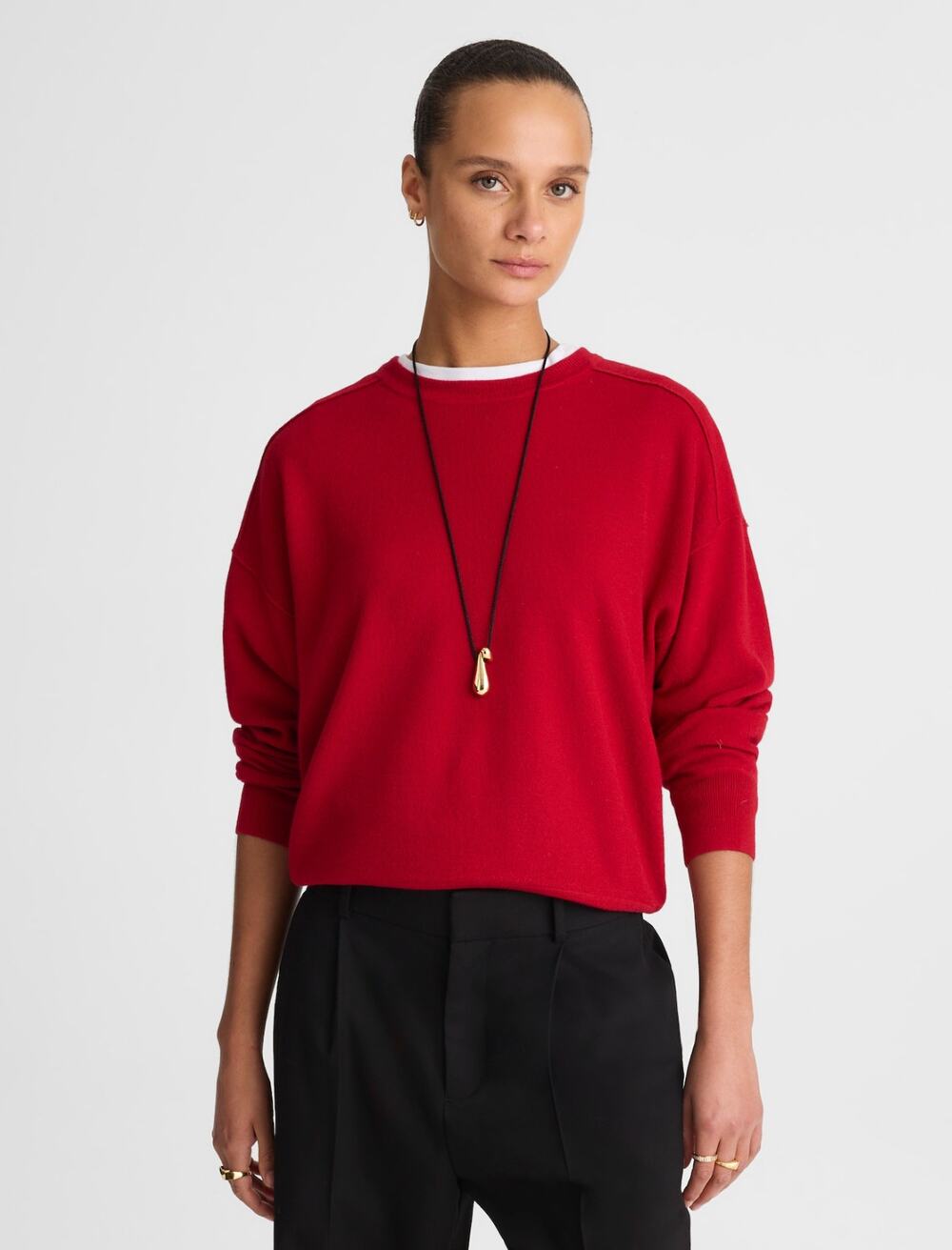 Madewell Merino Wool Pullover Sweater Crewneck crimson Red Relaxed XL NWT